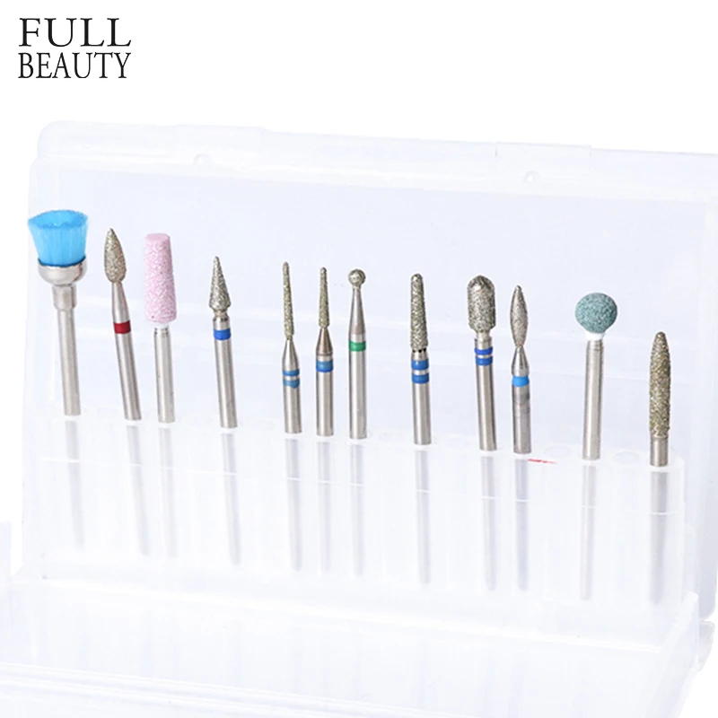 

12pcs Mixed Electric Manicure Burr Sets Nail Drill 3/32" Diamond Ceramic Cuticle Clean Machine Cutter Nail Art Files Bit CH808
