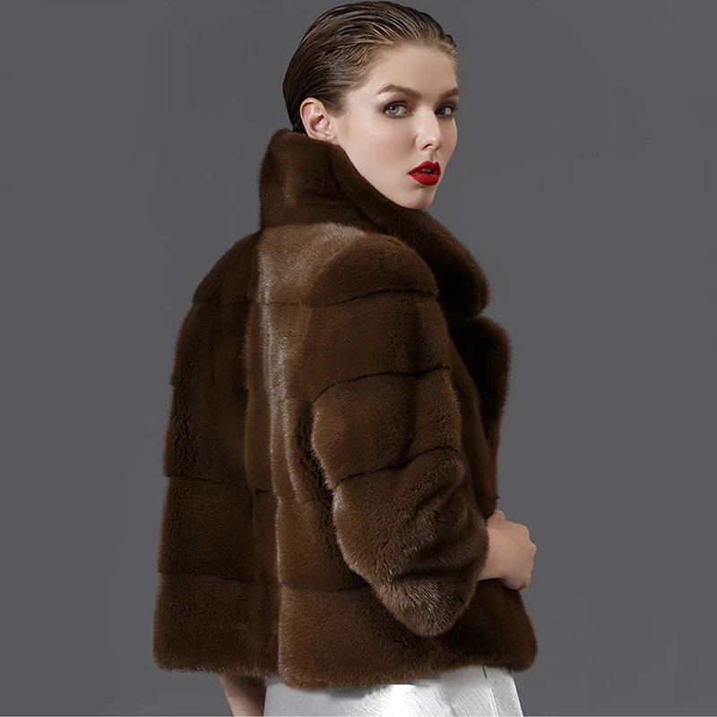 M Col Réel S Office D'hiver De Court camel Fansty Mandarin Manteau Mince Femmes Y Perte Pelt Lady Vison Clair Beige 2019 Plissée gris Fourrure Complet pqzrpR7n