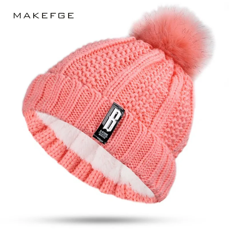 

Fashion Girl 'S Double layer Warm caps pompoms Ball Winter hats For Women Knitting Cap Hat Skullies Beanies Hat female Gorros