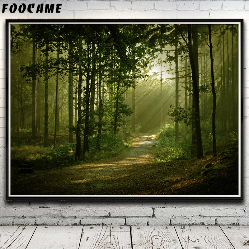 

FOOCAME Nature Trees Grass Landscape Painting Forest Poster Silk Fabric Art Prints Home Paintings Wall Decor Living Room Picture