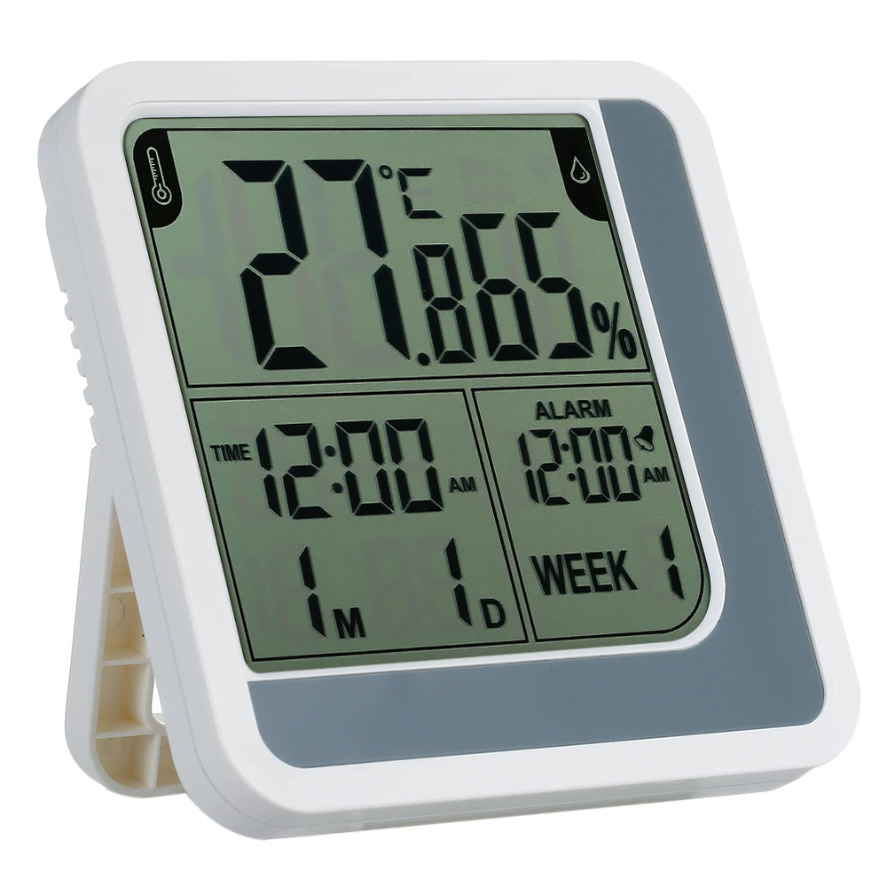 Digital LCD Room Temperature Humidity Gauge Meter Alarm Clock Indoor Thermometer Hygrometer with Max Min Value Display