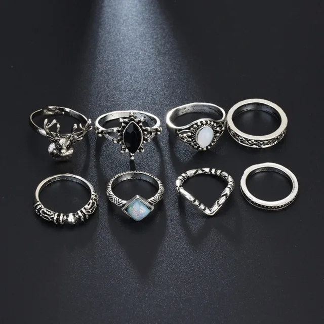 7pcs Set Shellhard Gothic Rings Antique Silver Color Jewelry 7pcs Set Shellhard Gothic Rings Antique Silver Color Jewelry Bijoux Opal Gem Stone Above