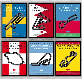 

Monaco Yas Marina Bahrain Catalunya Hungaroring Baku Melbourne Marina Bay Casablanca Race Track Posters No Frame
