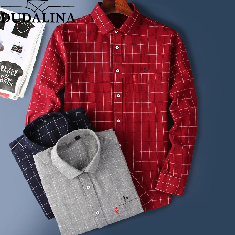 DUDALINA Camisa Xadrez Masculina Повседневная рубашка с длинными рукавами для мужчин, хлопок, приталенная Мужская одежда, рубашка