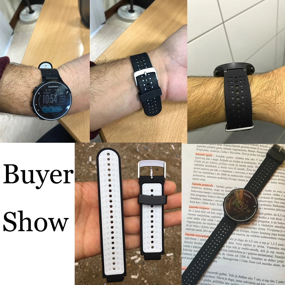 (230SS) Silicone Band Replacement for Garmin Forerunner 230  235235Lite  220  620  630  735 Smart Watch Black Wrist Strap (4)