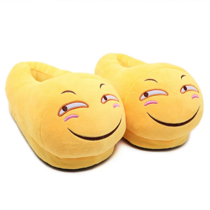 Женская и мужская зимняя обувь из хлопка теплые домашние тапочки домашняя обувь желтый цвет с изображением улыбающегося лица, максимальный размер 34-43, г. Новинка