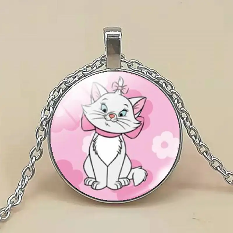 

Anime Cartoon The Aristocats Glass Pendant Necklace CUTE Women Jewelry Marie Cat Fashion Choker Necklace