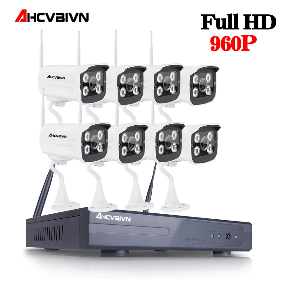  8CH inalámbrico NVR Sistema de CCTV 960 P cámara IP WIFI impermeable IR noche Vison hogar cámara de