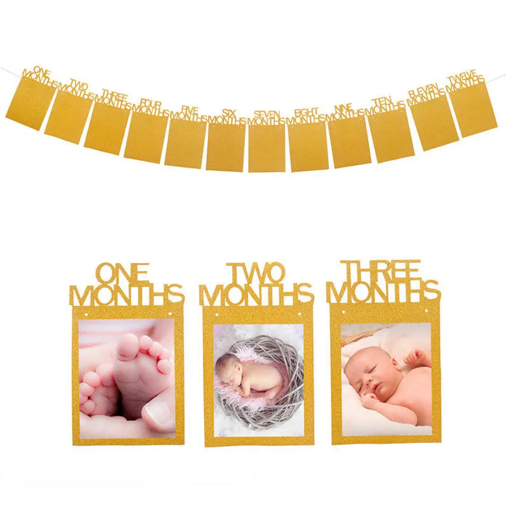 Baby 1st Birthday Recording Banner 1-12 Month Boy Girl Party Photo Bunting Decor