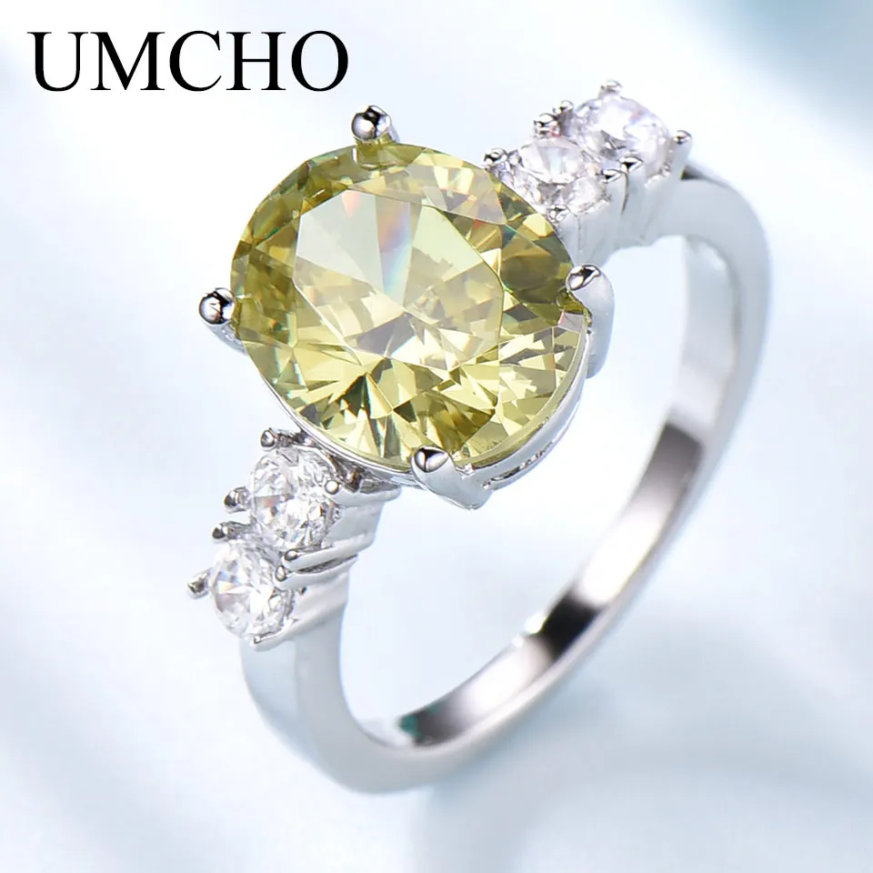 UMCHO Luxury Statement Yellow Zircon Engagement Bridal Wedding Rings