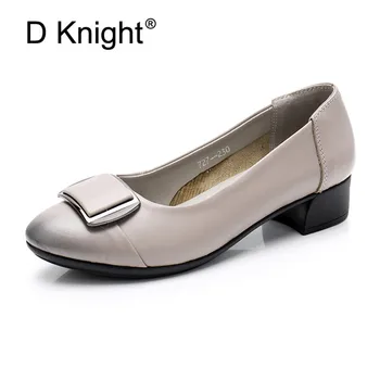 

High Quality Soft Genuine Leather Pumps Women Shoes Comfortable Thick High Heels Pumps Autumn Spring Big Size 42 Shoes For Women