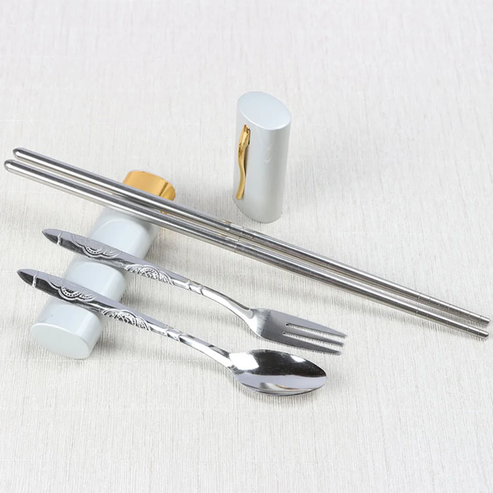 

3PCS/Set Chopsticks Picnic Spoon Fork Cutlery Set Tableware With Storage Case Ultra Light Outdoor Stainless Steel Travel Hiking