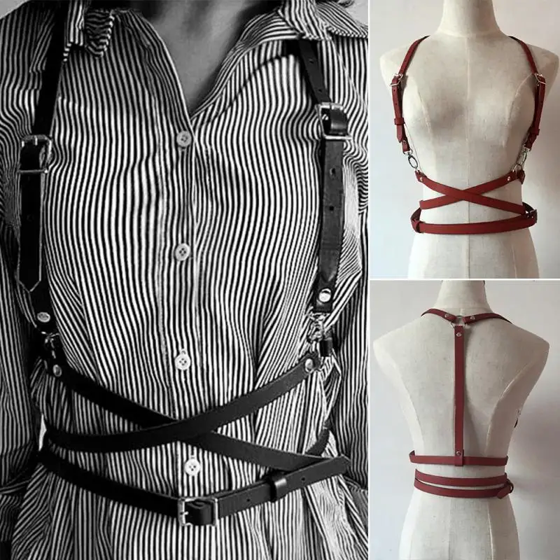 Pop Punk Harajuku O-Ring Garters Faux Leather Body Bondage Cage Sculpting Harness Waist Belt Straps Suspenders Belt#25