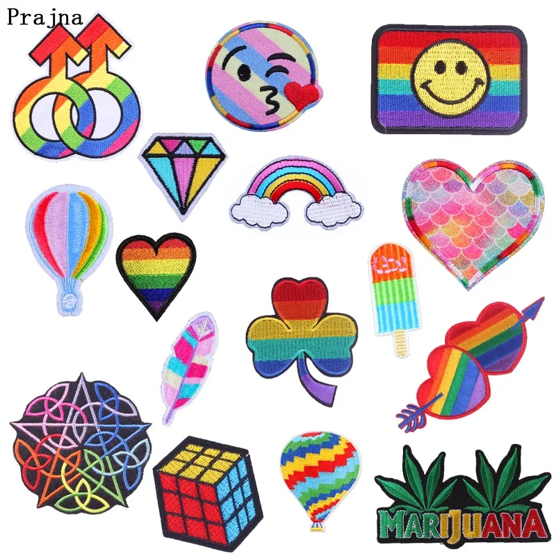 

Prajna Rainbow Patches Embroidered Iron on Patch for Clothing DIY Stripe Cute Applique Fabric Apparel Accessory Badge Parches F