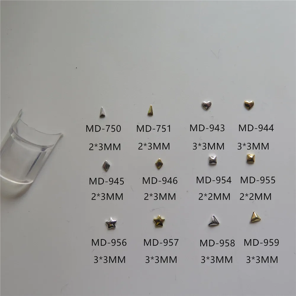 MD-750-959 30 шт украшения для ногтей маленькие металлические золотые и серебряные Длинные треугольные алмаз в форме сердца Квадратные звезды