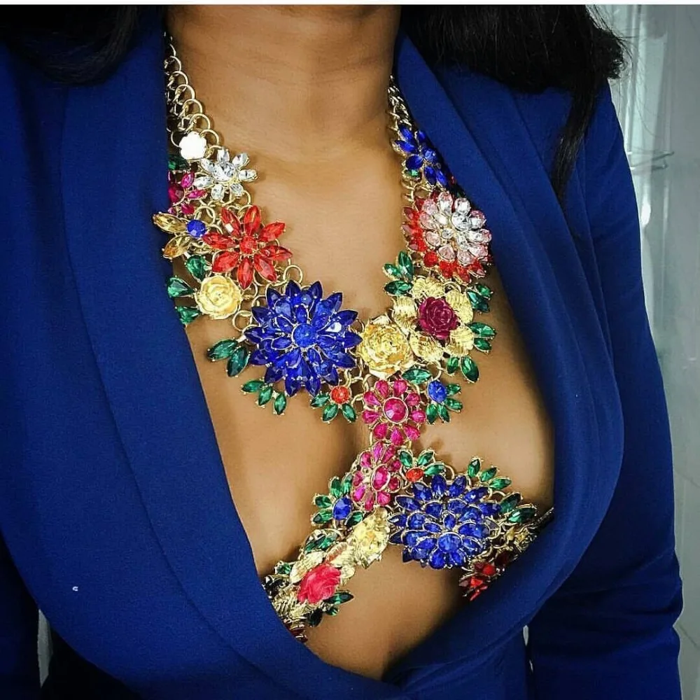 

Miwens DIY Crystal Metal Flower Body Chain Necklace Women Luxury Chunky Boho Handmade Colorful Party Statement Accessories A526