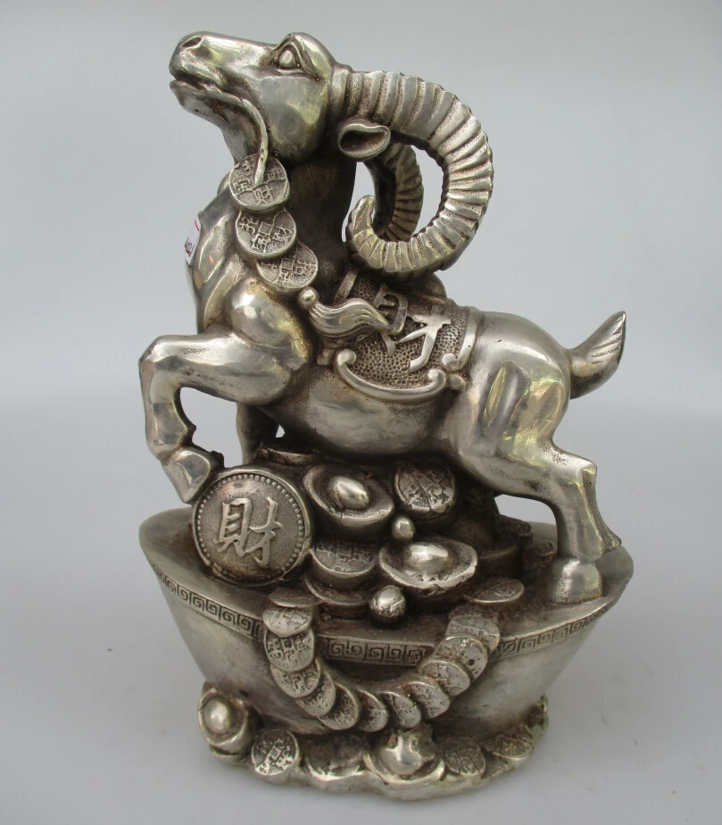 

Antique antiques Collectible Decorated Old Handwork Tibet Silver Carved Lucky Goat Statue/ Sculpture