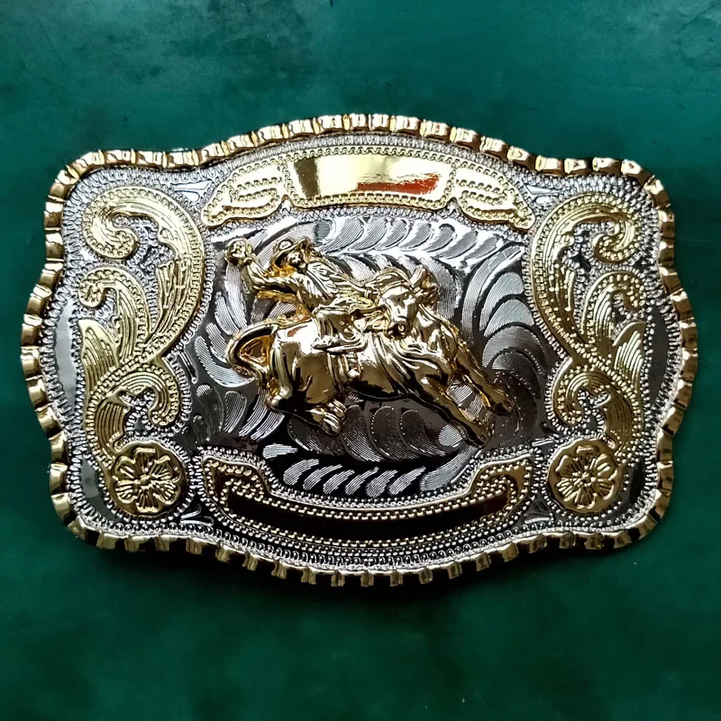 1 Pcs Big Size 138*92mm 131g Silver Gold Rodeo Bull Cowboy Metal Belt ...