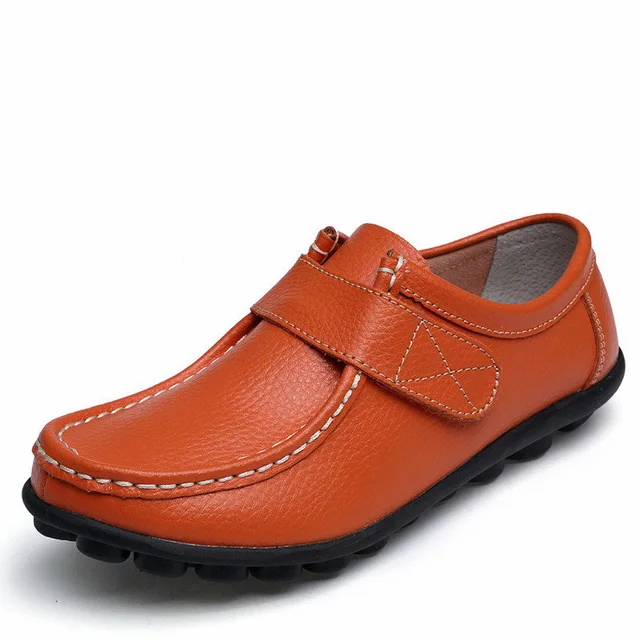 Женская Повседневная обувь из натуральной кожи женские лоферы на шнуровке, Мокасины, женская обувь на плоской подошве, однотонные туфли на низком каблуке женские туфли мягкая женская обувь - Цвет: Orange