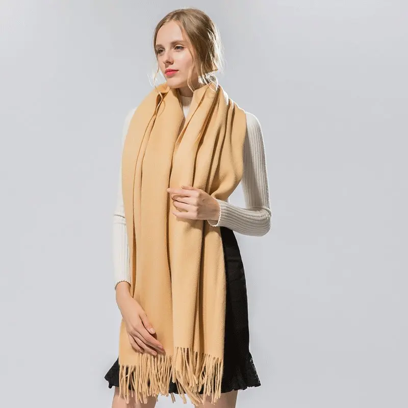 US $23.05 100 Pure Wool 20070cm Long Tassels Pashmina Shawls Colors Women Big Scarves Soft Long Scarf Wool Solid Winter Shawls Scarves
