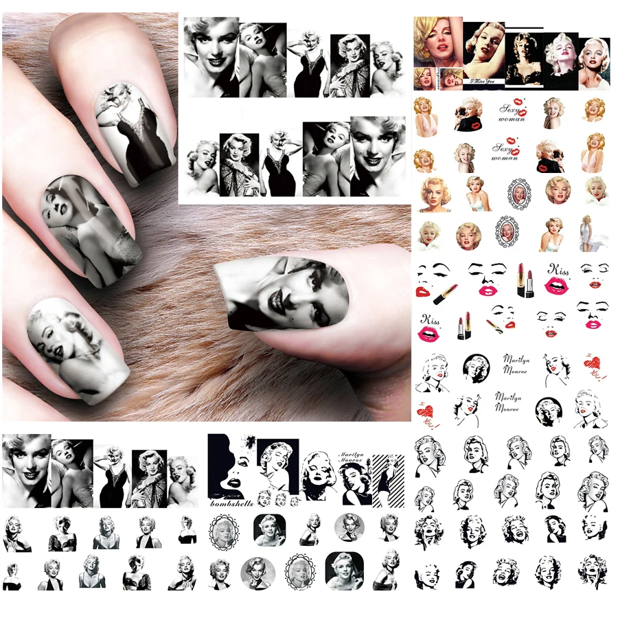 

12 Sheets marilyn monroe nails water decals nail art decorations stickers nail tools Audrey Hepburn