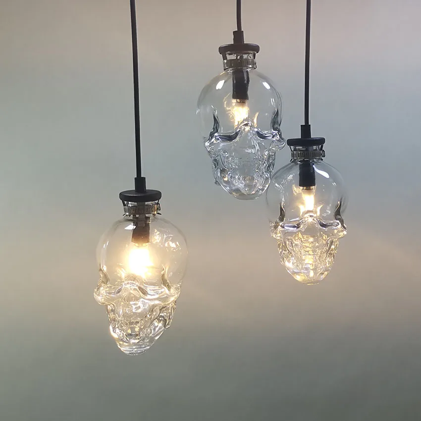 1 светильник в стиле ретро, прозрачный стеклянный подвесной светильник с черепом, E14 держатель, стеклянная бутылка с черепом, креативный подвесной светильник для бара и ресторана