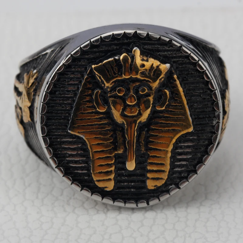 

Stainless Steel Men Ring Vintage Punk Rock Egyptian pyramid pharaoh Sphinx Historic Humanoid Fashion Jewelry for Man big Size