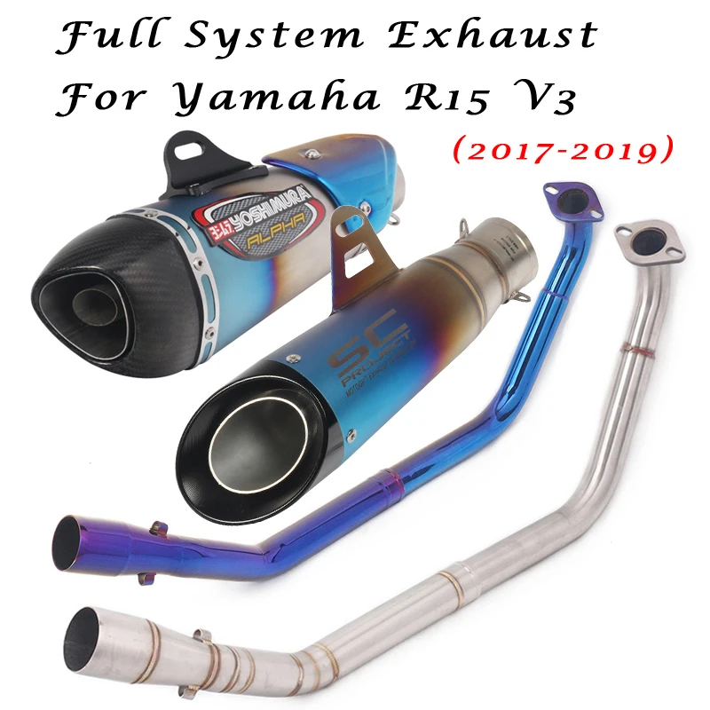 

Full System Exhaust For YAMAHA R15 V3 2017 2018 2019 DB Killer Removable Pipe With Muffler Link Connection Front Pipe Tube