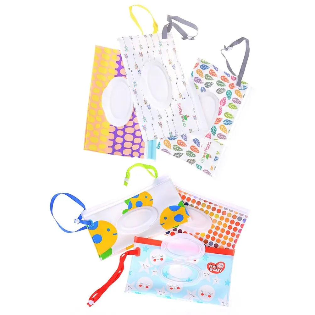 Eco-friendly Easy-carry Snap-strap Wipes Container Wet Wipes Bag Clamshell Cosmetic Pouch Clutch and Clean Wipes Carrying Case