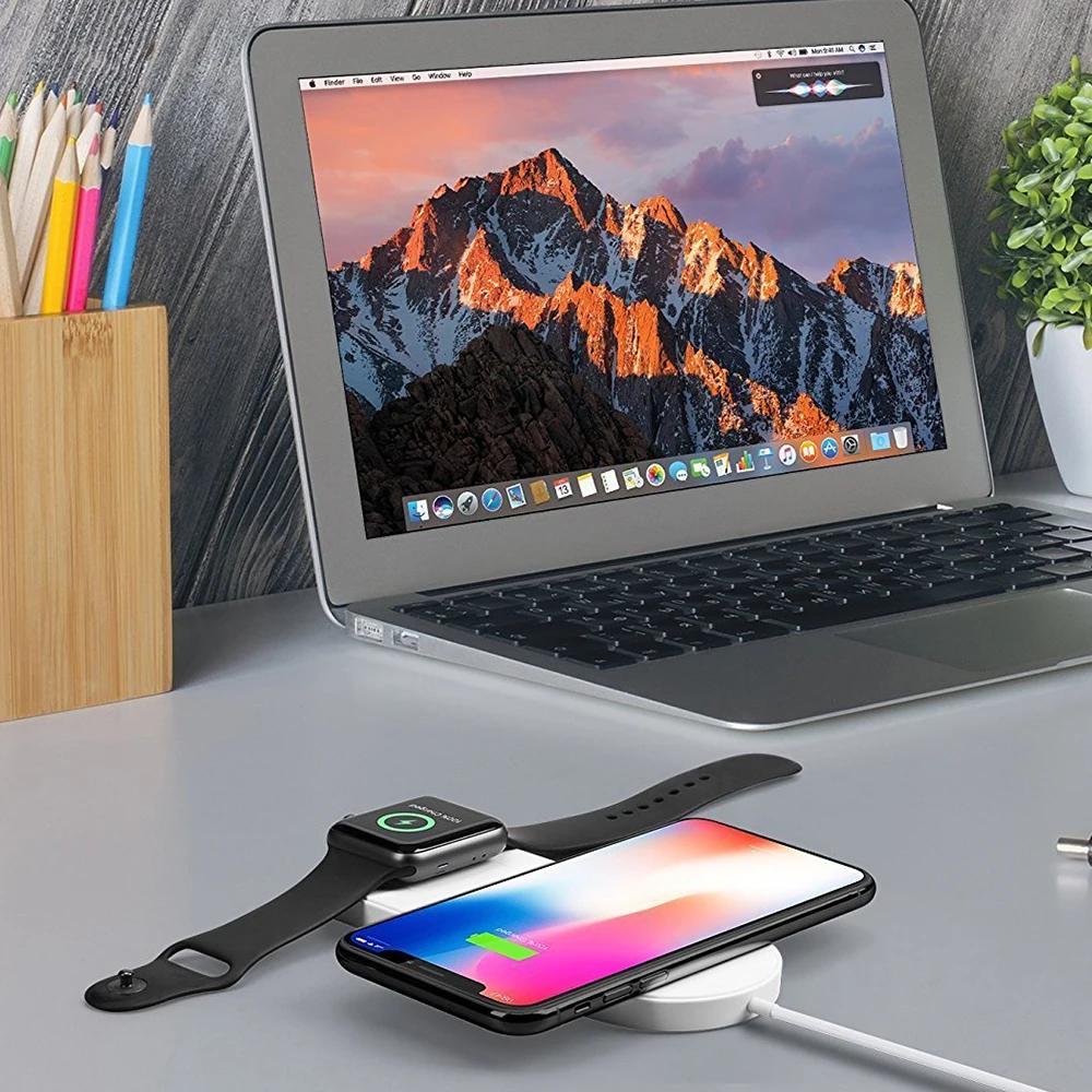 

VOGROUND 10W Qi Wireless Fast Charger For Apple Watch 1 2 3 For Iphone X 8 plus 2 In 1 Fast Charging Usb Pad Dock Phone Adapter