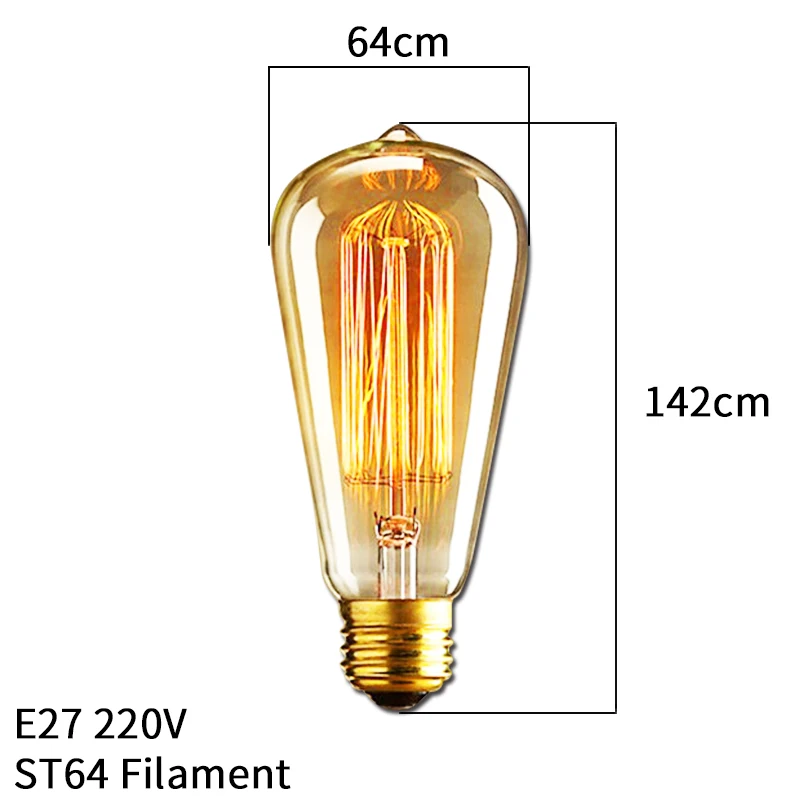 ST64 Filament Ретро Винтаж Эдисон лампы E27 40 Вт 220 В ампулы Винтаж лампа Эдисона лампа накаливания Светильник лампы светодиодный подвесной светильник в стиле ретро Декор - Цвет: ST64 Filament