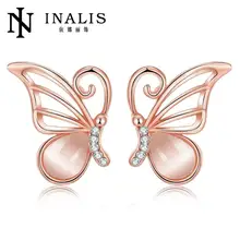 INALIS Náušnice pro ženy Dětské Rose zlaté barvy Frosted Double Butterfly náušnice Studs Nejlepší šperky dar E1070-B