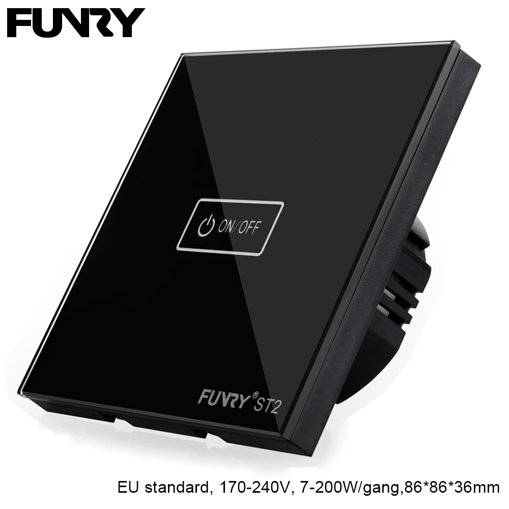 Touch Switch FUNRY ST2 1 Gang 1 Way EU Standard Glass Switch Panel 170 240V 7