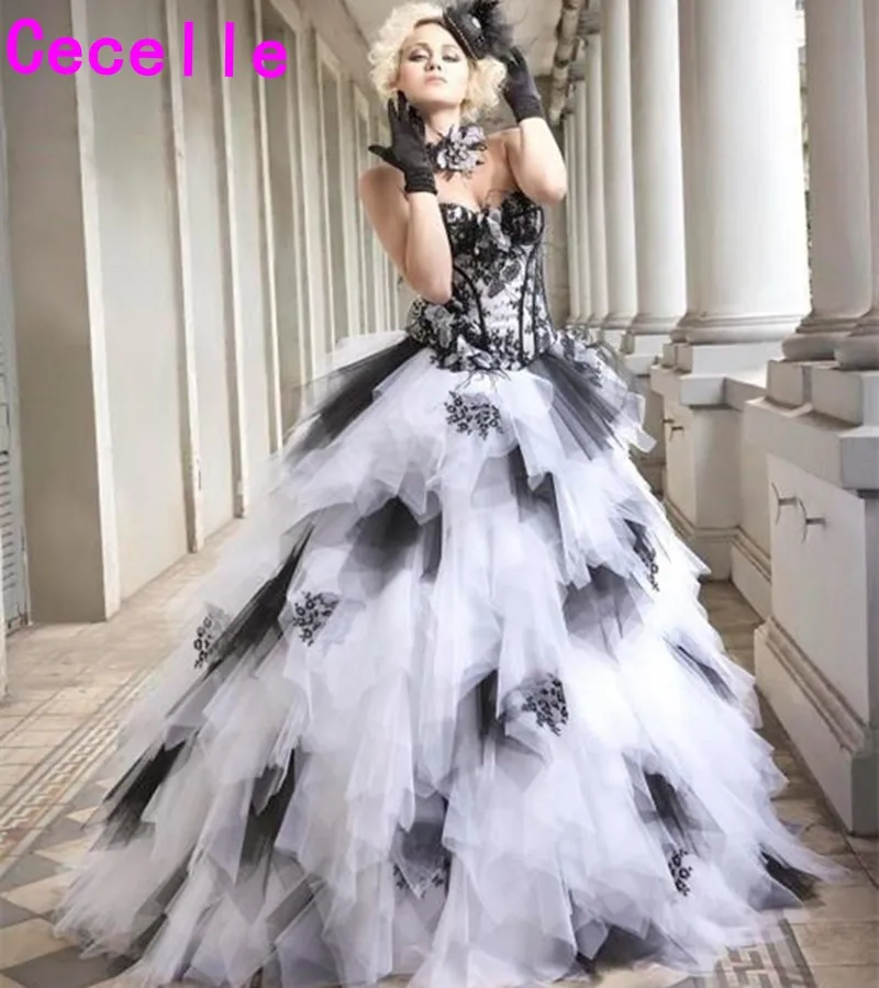 Черно-белое винтажное бальное платье, свадебные платья в готическом стиле, Милая юбка со шнуровкой и оборками, цветные свадебные платья разных цветов