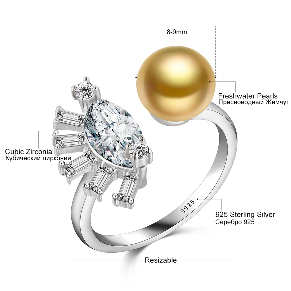 Фейге Pearl Ring высокое качество AAA Цирконий 925 sterling Серебряные кольца для Для женщин