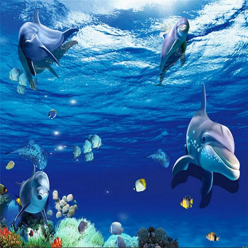 Wellyu Tide world dolphin water 3D настил на заказ большой Фреска ПВХ водонепроницаемый