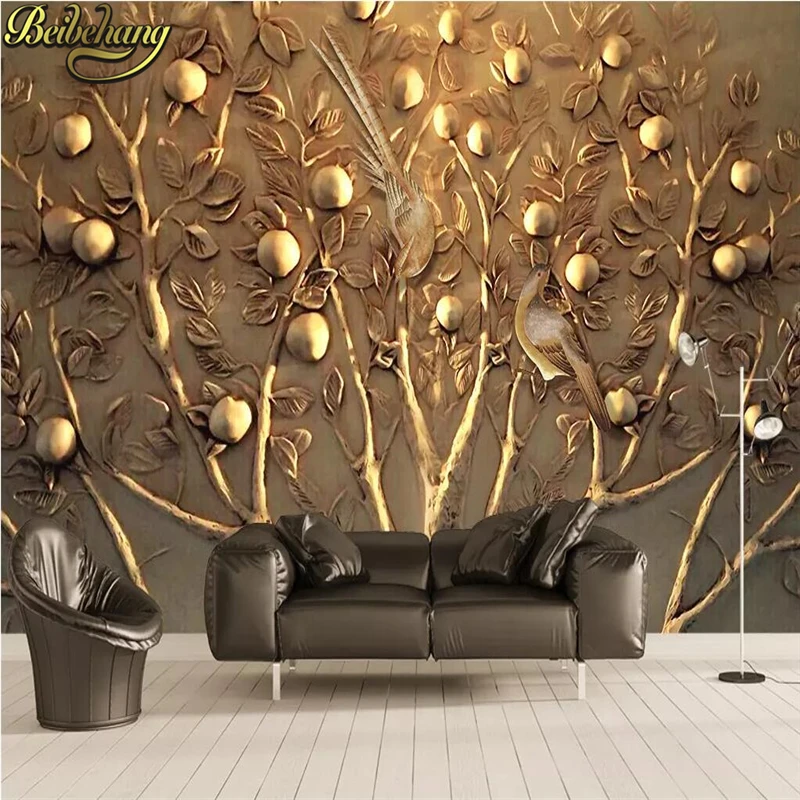 

beibehang Custom wallpaper 3D three-dimensional embossed rich tree TV sofa background wall decorative painting papel de parede