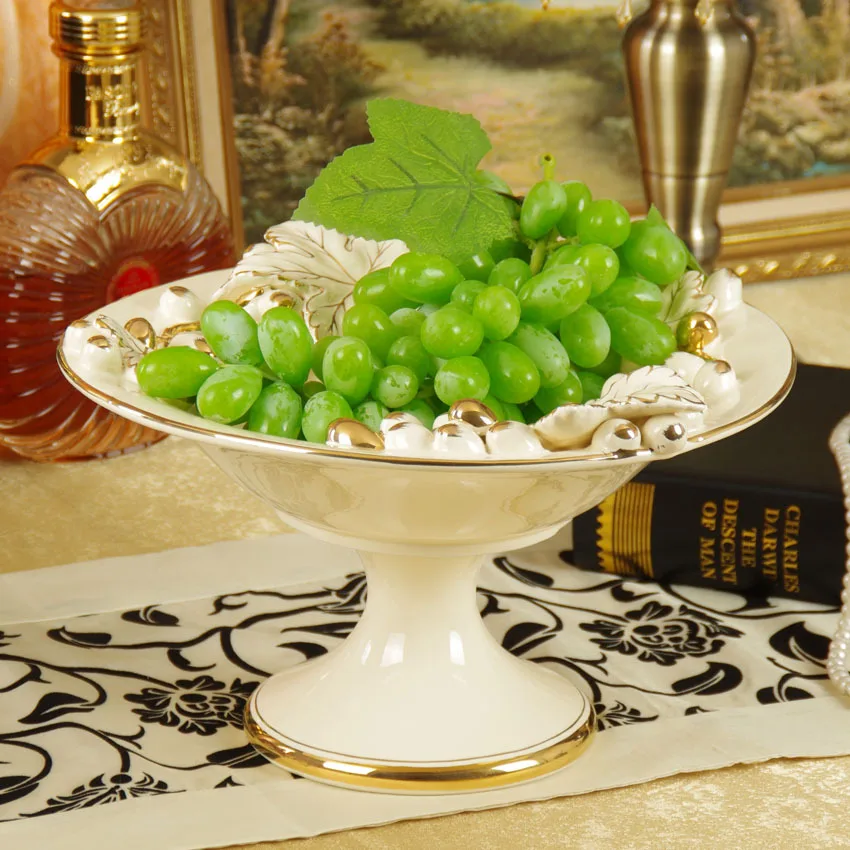 Creative Porcelain Grapes Relief Carving Stem Fruits Plate