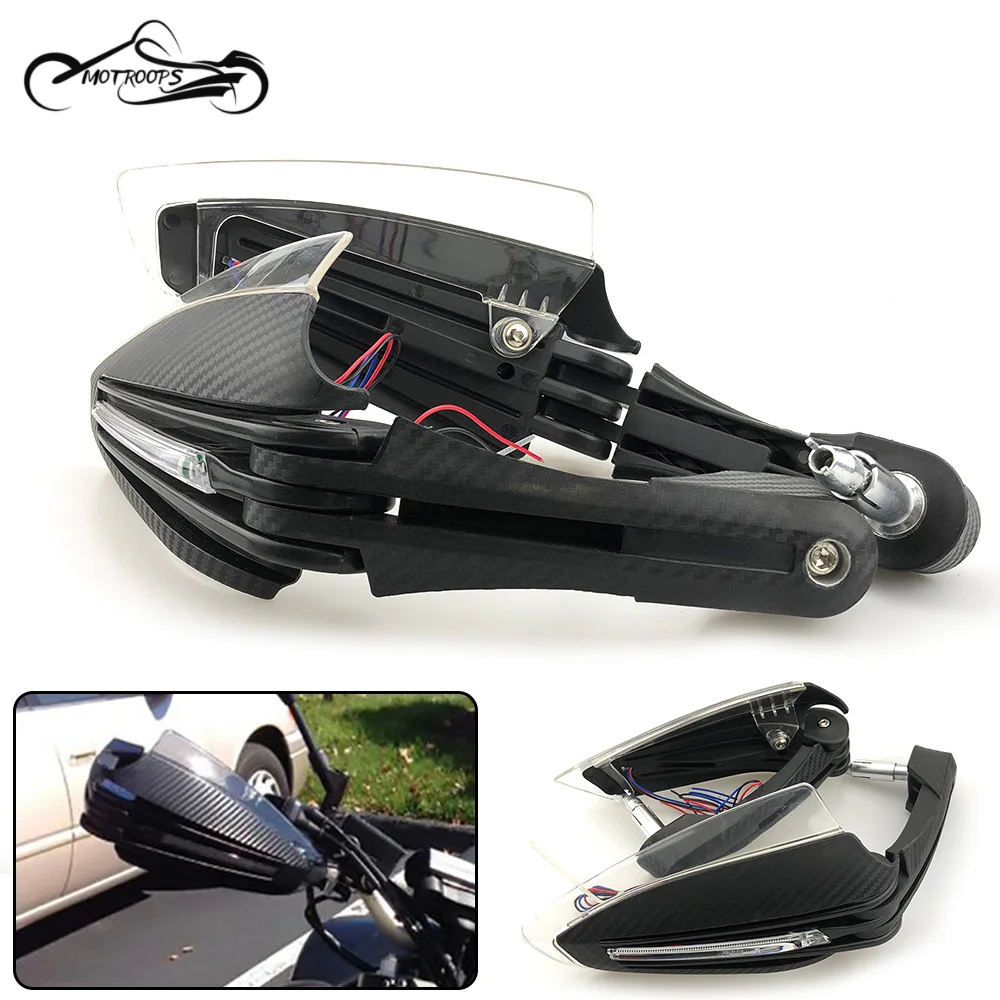

7/8" 22mm Motorcycle Hand Guards Bar End Carbon Look Falling Protectors with LED Light Universal for Honda Kawasaki KTM Polaris