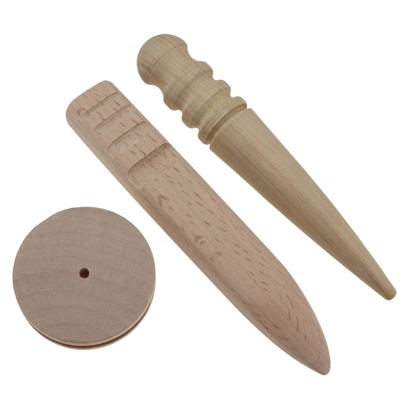 DIY Natural Solid Leathercraft Tool Edges Slicker Round Wood Multi-Size Leather Edge Slicking Burnishing Supplies Leather