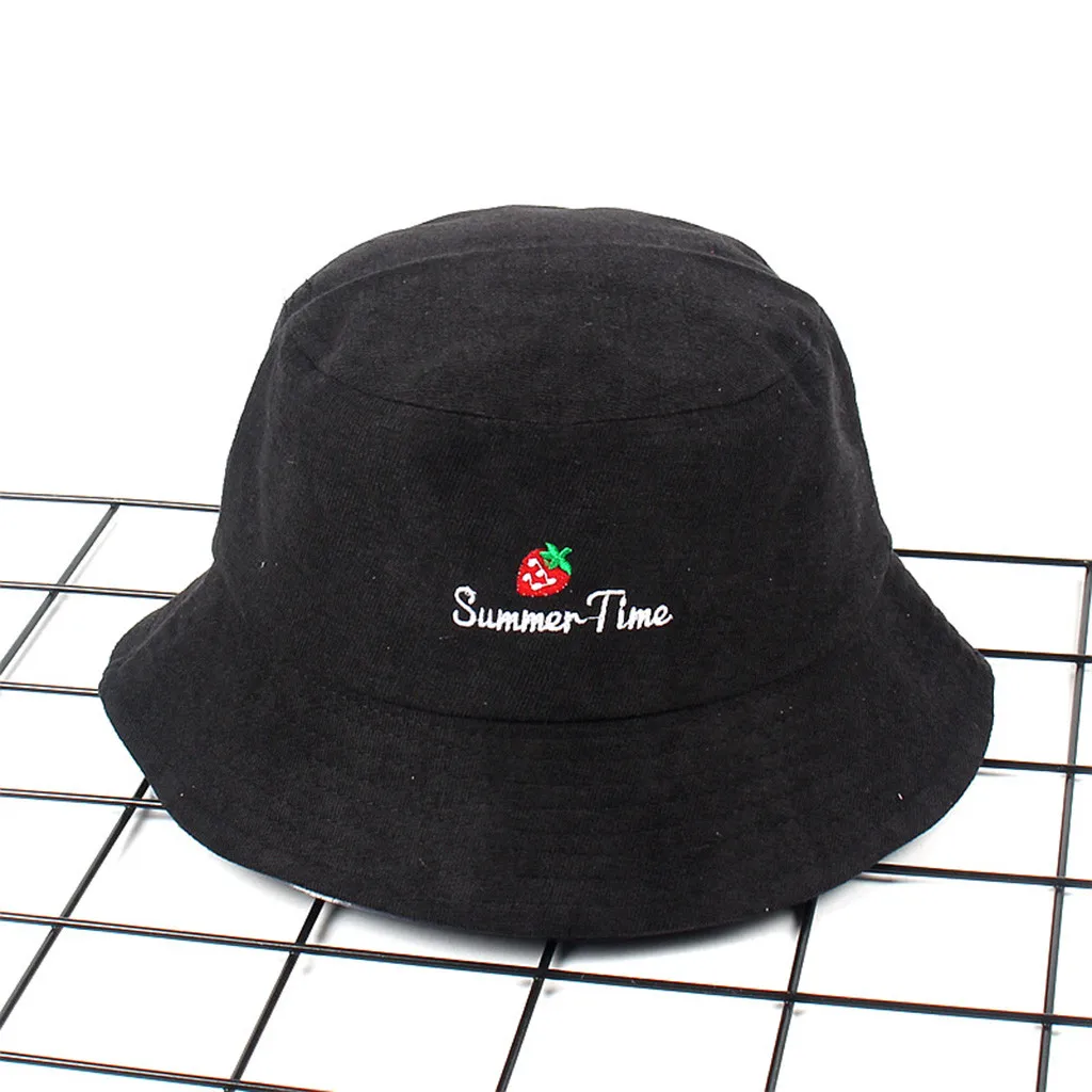 Шляпа ведро унисекс с клубничной вышивкой для мужчин женщин хип хоп рыбацкая