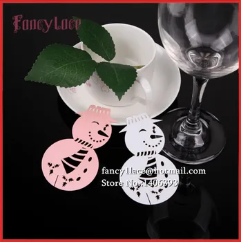 

50pcs FREE SHIPPING! Christmas Snowman Name Place cards,Wine Glass cards, Escort Cards, Wedding bomboniere Favors Laser cut