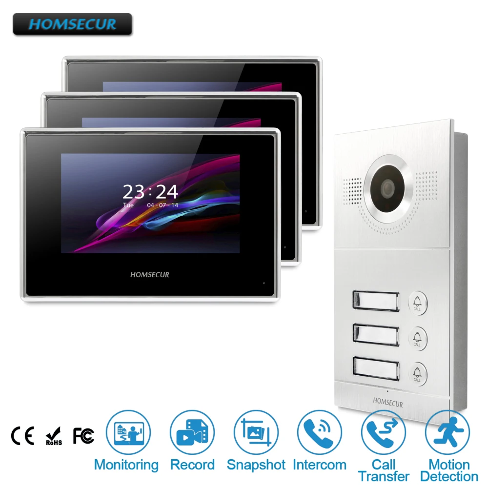 HOMSECUR 7\ Video&Audio Smart Doorbell with Outdoor Monitoring for 3 Apartment BC121-3S+BM716-G HOMSECUR 7\ Video&Audio Smart Doorbell with Outdoor Monitoring for 3 Apartment BC121-3S+BM716-G