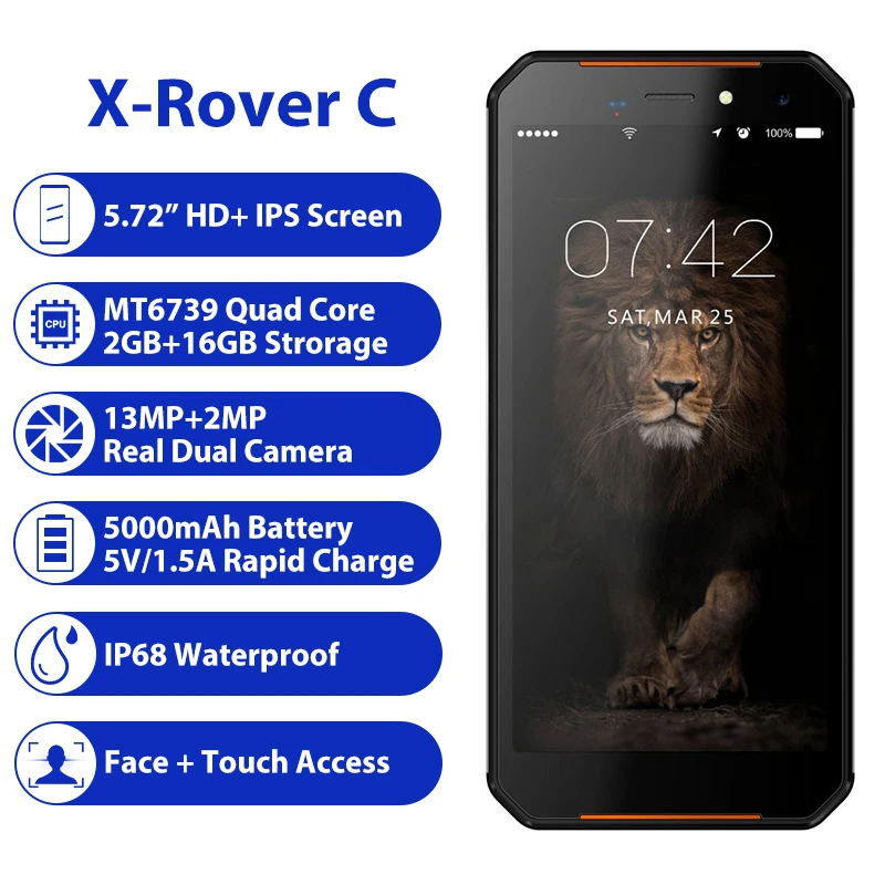 LEAGOO X Rover C IP68 водонепроницаемый смартфон 5 72 &quotmtk6739 четырехъядерный 2 Гб 16 13 МП 5000
