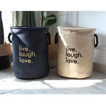 

Jute denim cotton rope Foldable Bathroom Dirty Clothes Laundry Storage Buckets Bags Kids Toy Double layer thick Storage Basket