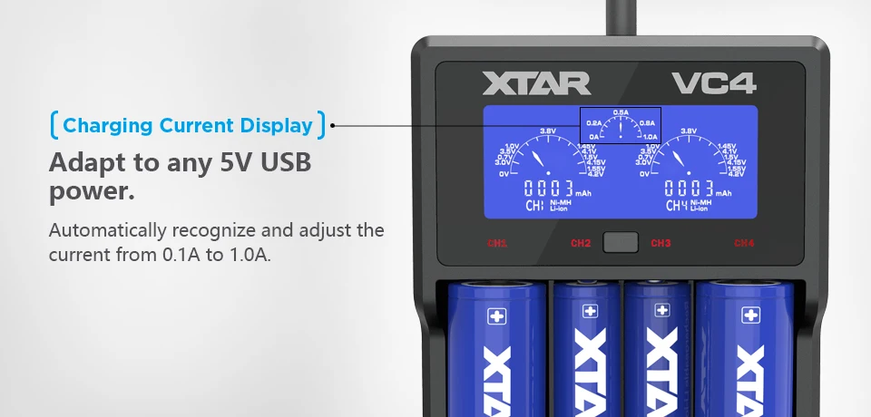 XTAR VC4 Зарядное устройство Универсальный ЖК-дисплей Экран Дисплей USB никель-металл-гидридный аккумулятор с никель-кадмиевый аккумулятор li-ion Батарея Зарядное устройство 18650 20700 21700 22650 18500 18700