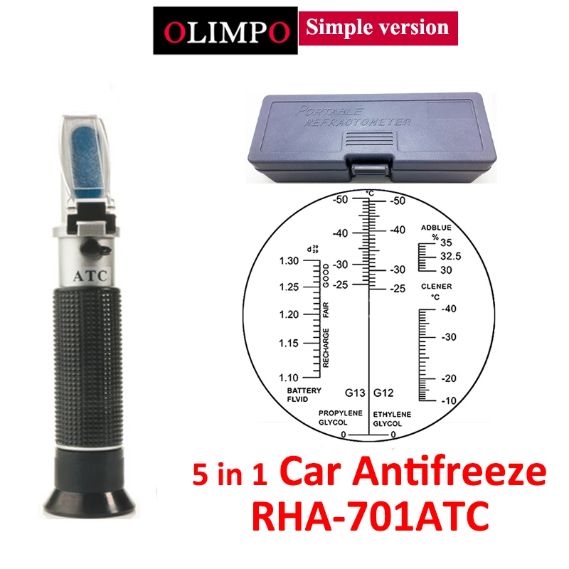 

simple version Antifreeze Refractometer Freezing point RHA-701ATC car urea 5 in 1 tester Ethylene Propylene Glycol Battery fluid