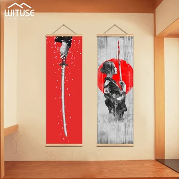 

Wall art picture paintings by numbers poster Japan Samurai Wall Art Picture Hanging Scroll Painting With Wood Hanger 2Pcs