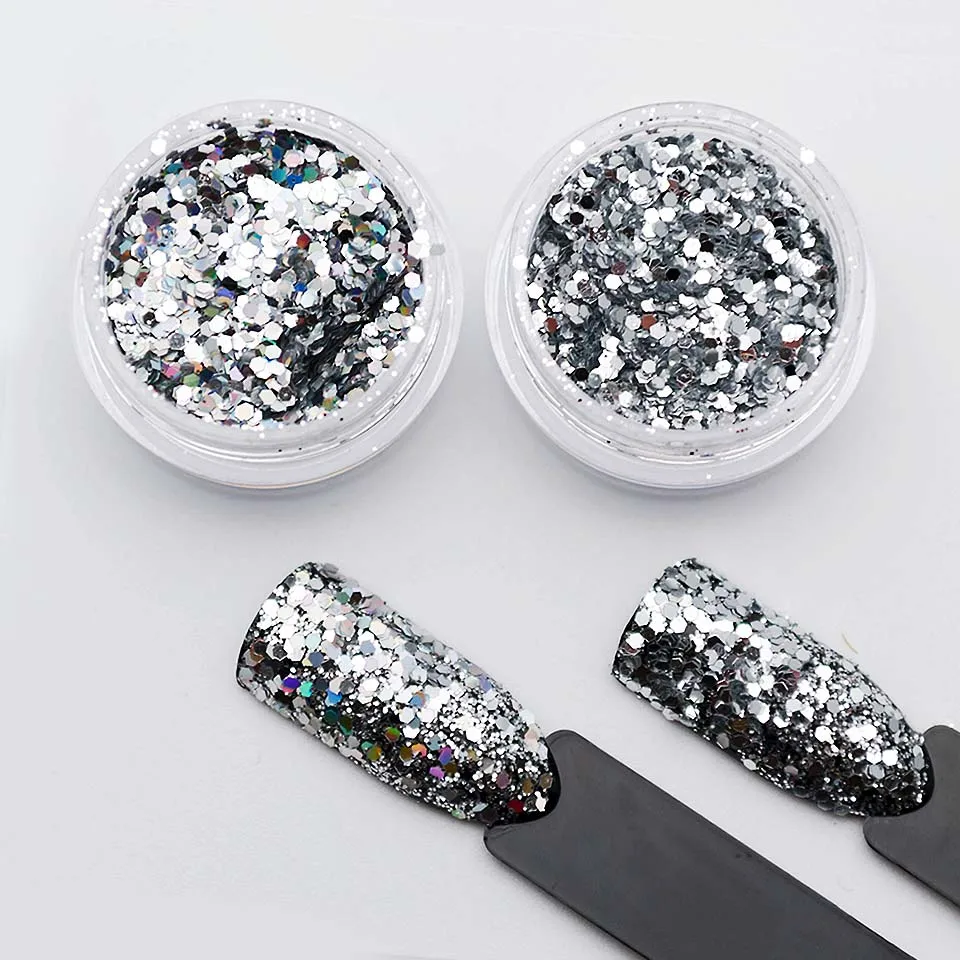 

Silver Sequins Nail Glitter Powder Dust Glitter for Nails Tinsel Spangles for Nails Paillettes Nail Art UV Glitter Flakes SF2060