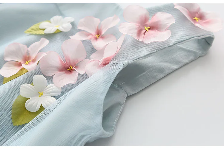 2018 Summer 2-12 Years Children Birthday Solid Color Flower Decoration Princess Elegant Sleeveless Kids Girl Party Dress (10)